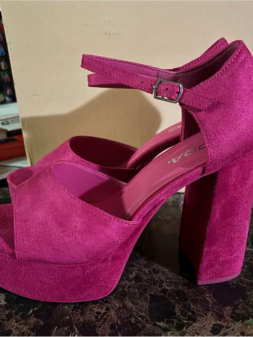 Soda Hot Pink Suede Platform Heel with Ankle Strap